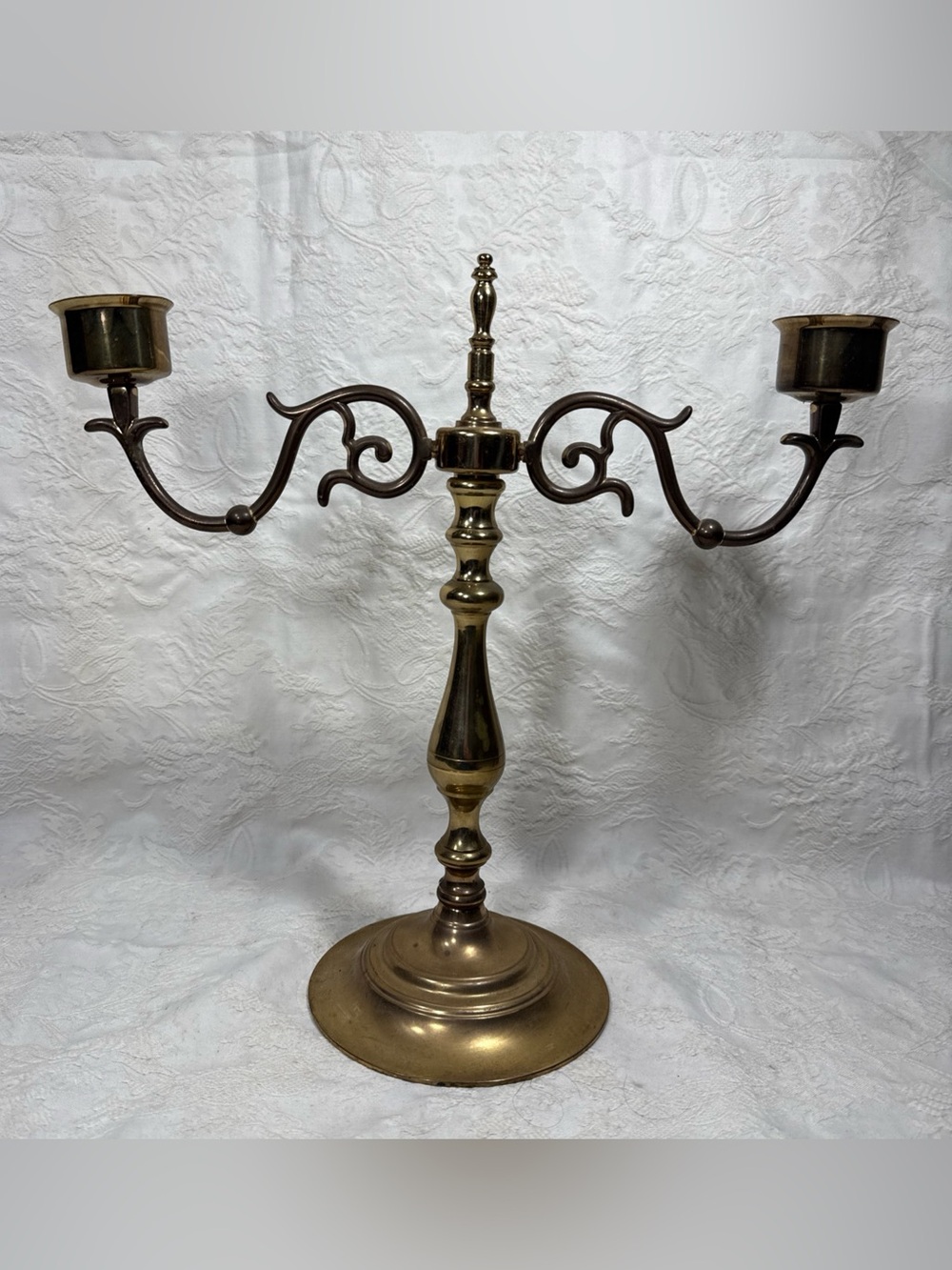 Vintage BALDWIN Forged Brass 2 Arm Candelabra Candle Holder 14” Wide x 14” High